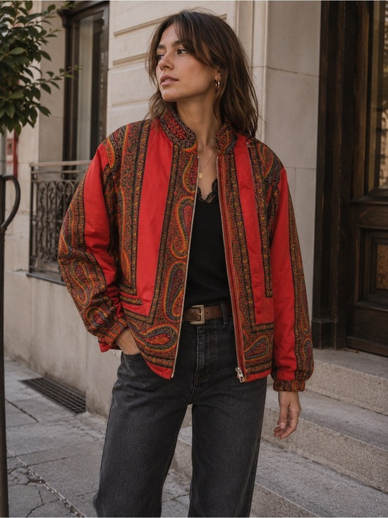 Val Hughes Jackets & Blazers - Vintage 80s Val Hughes Paisley Patterned Red Jacket Size L Retro Quilted